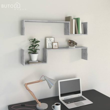 vidaXL 2 db betonszürke szerelt fa fali polc 100 x 15 x 20 cm