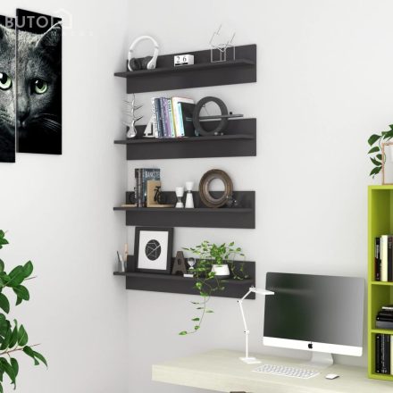 vidaXL 4 db magasfényű szürke szerelt fa fali polc 80 x 11,5 x 18 cm