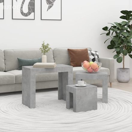vidaXL 3 db betonszürke szerelt fa rakásolható dohányzóasztal