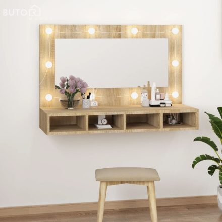 vidaXL sonoma tölgy tükrös szekrény LED-ekkel 90 x 31,5 x 62 cm
