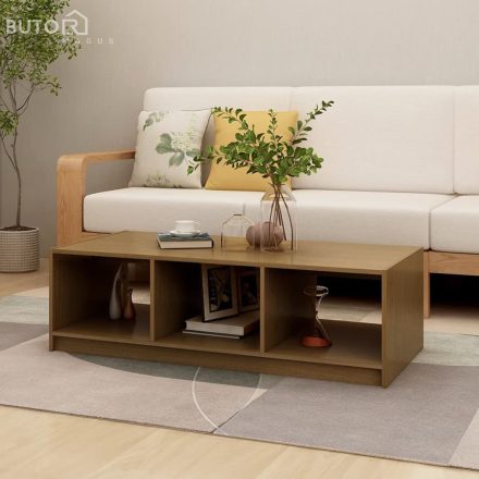 vidaXL mézbarna tömör fenyőfa dohányzóasztal 110 x 50 x 34 cm