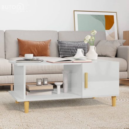 vidaXL magasfényű fehér szerelt fa dohányzóasztal 90 x 50 x 40 cm