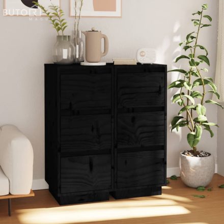 vidaXL 2 db fekete tömör fenyőfa tálalószekrény 32 x 34 x 75 cm