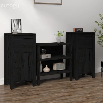 vidaXL 2 db fekete tömör fenyőfa tálalószekrény 40 x 35 x 80 cm