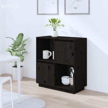 vidaXL fekete tömör fenyőfa tálalószekrény 74x35x80 cm