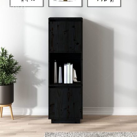 vidaXL fekete tömör fenyőfa magasszekrény 38x35x117 cm