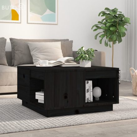vidaXL fekete tömör fenyőfa dohányzóasztal 60x61x32,5 cm