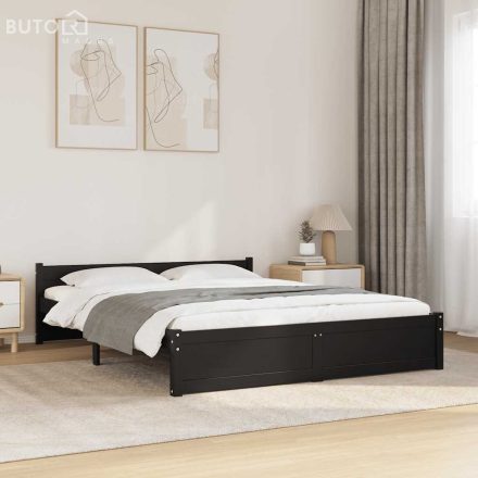 vidaXL Double fekete tömör fa ágykeret 135 x 190 cm