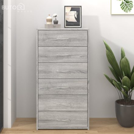 vidaXL szürke sonoma színű szerelt fa komód 6 fiókkal 50x34x96 cm