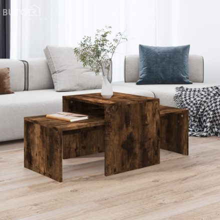 vidaXL füstös tölgy színű szerelt fa dohányzóasztalszett 100x48x40 cm