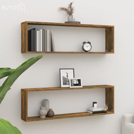 vidaXL 2 db füstös tölgy színű szerelt fa fali kockapolc 100x15x30 cm
