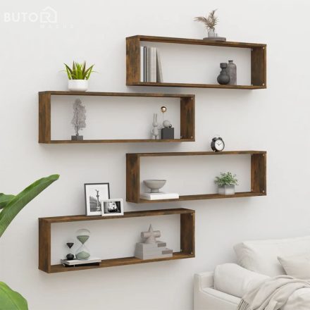 vidaXL 4 db füstös tölgy színű szerelt fa fali kockapolc 100x15x30 cm