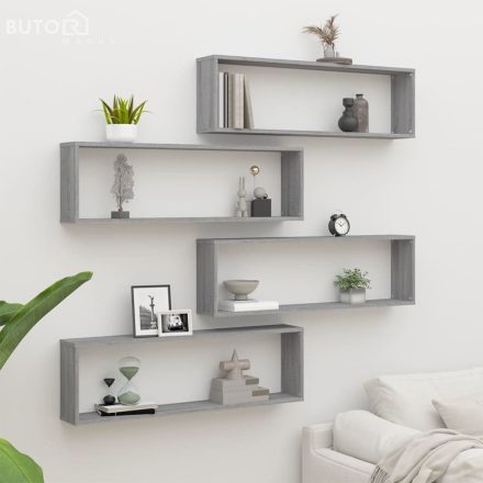 vidaXL 4 db szürke sonoma színű szerelt fa fali kockapolc 100x15x30 cm