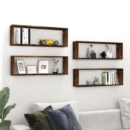 vidaXL 4 db füstös tölgy színű szerelt fa fali kockapolc 80x15x26,5 cm