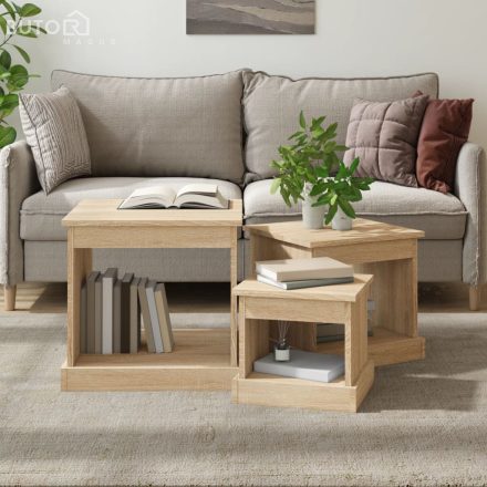 vidaXL 3 db sonoma tölgy színű szerelt fa dohányzóasztal