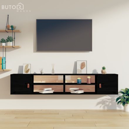 vidaXL 2 db fekete tömör fenyőfa faliszekrény 80 x 30 x 30 cm