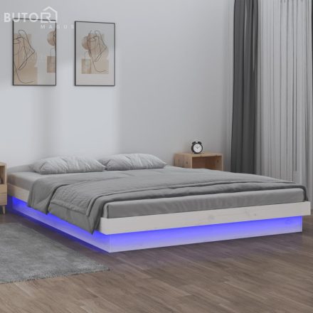 vidaXL King Size fehér tömör fa LED-es ágykeret 150 x 200 cm