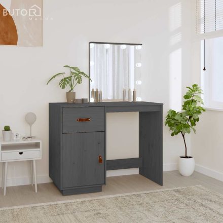 vidaXL szürke tömör fenyőfa fésülködőasztal LED-del 95 x 50 x 133,5 cm