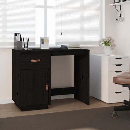 vidaXL fekete tömör fenyőfa íróasztal 90 x 50 x 75 cm
