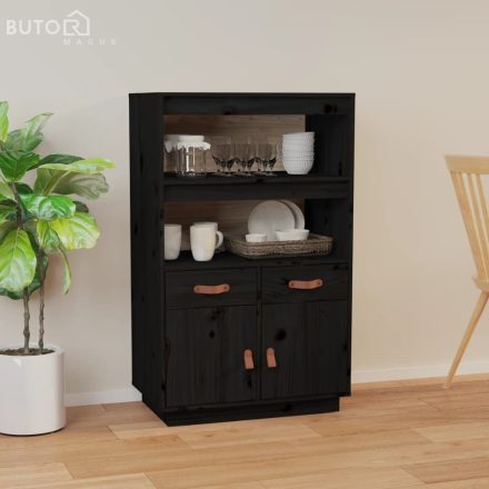 vidaXL fekete tömör fenyőfa magasszekrény 67 x 40 x 108,5 cm
