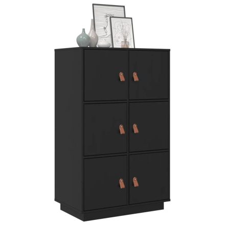 vidaXL fekete tömör fenyőfa magasszekrény 67 x 40 x 108,5 cm