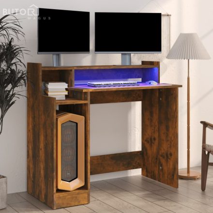 vidaXL füstös tölgy színű szerelt fa íróasztal LED-ekkel 97x45x90 cm