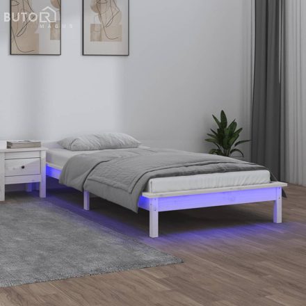vidaXL fehér tömör fa ágykeret LED-világítással 90 x 200 cm