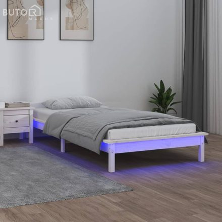 vidaXL egyszemélyes fehér tömör fa LED-es ágykeret 90 x 190 cm