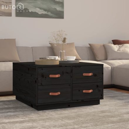 vidaXL fekete tömör fenyőfa dohányzóasztal 80x80x45 cm
