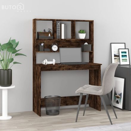 vidaXL füstös tölgy szerelt fa íróasztal polcokkal 102 x 45 x 148 cm