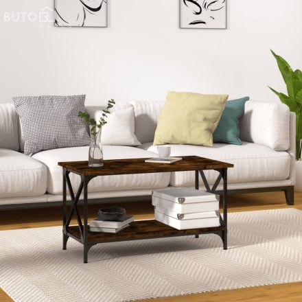vidaXL füstös tölgy színű szerelt fa és vas dohányzóasztal 80x45x45 cm
