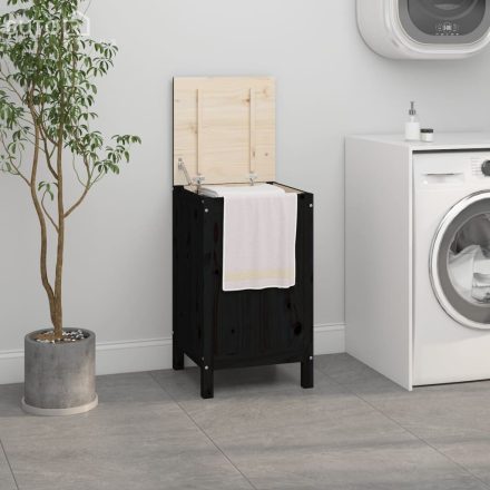 vidaXL fekete tömör fenyőfa szennyestartó láda 44 x 44 x 76 cm