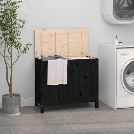 vidaXL fekete tömör fenyőfa szennyestartó láda 88,5 x 44 x 76 cm