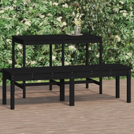 vidaXL 2 személyes fekete tömör fenyőfa kerti pad 159,5x44x45 cm