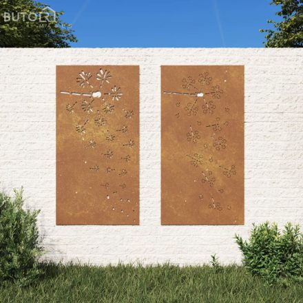 vidaXL 2 db virágmintás corten acél kerti faldísz 105 x 55 cm