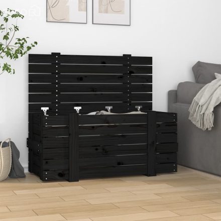 vidaXL fekete tömör fenyőfa tárolóláda 91 x 40,5 x 42 cm