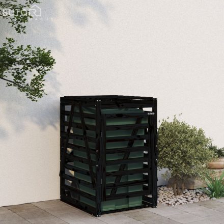 vidaXL fekete tömör fenyőfa szemeteskuka tároló 84x90x128,5 cm
