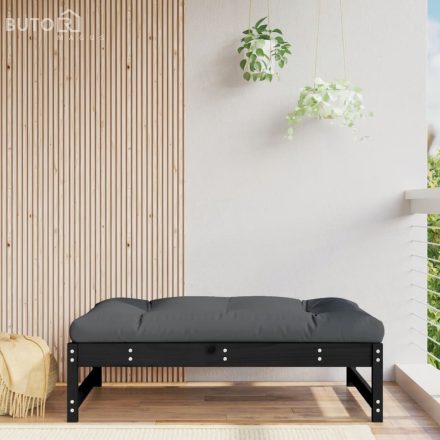 vidaXL fekete tömör fenyőfa kerti lábzsámoly párnával 120x80 cm