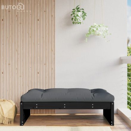 vidaXL fekete tömör fenyőfa kerti lábzsámoly párnával 120x80 cm