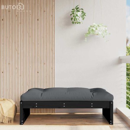 vidaXL fekete tömör fenyőfa kerti lábzsámoly párnával 120x80 cm