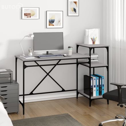 vidaXL szürke sonoma fa és vas íróasztal polcokkal 135x50x90 cm