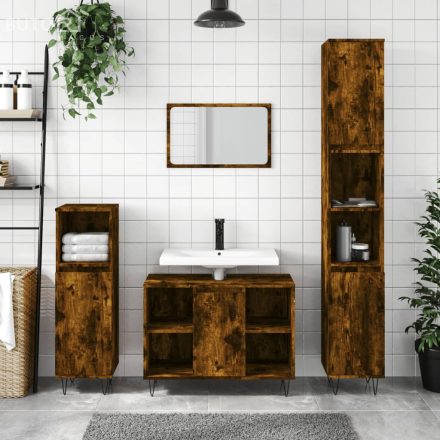 vidaXL füstös tölgy színű szerelt fa fürdőszobaszekrény 30x30x100 cm