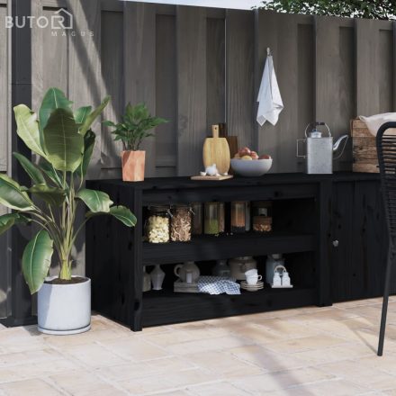 vidaXL fekete tömör fenyőfa kültéri konyhaszekrény 106x55x64 cm