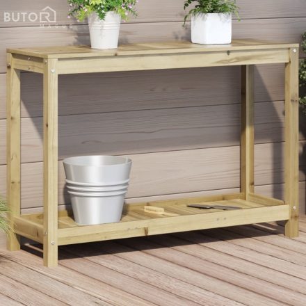 vidaXL impregnált fenyőfa ültetőasztal polccal 108 x 35 x 75 cm