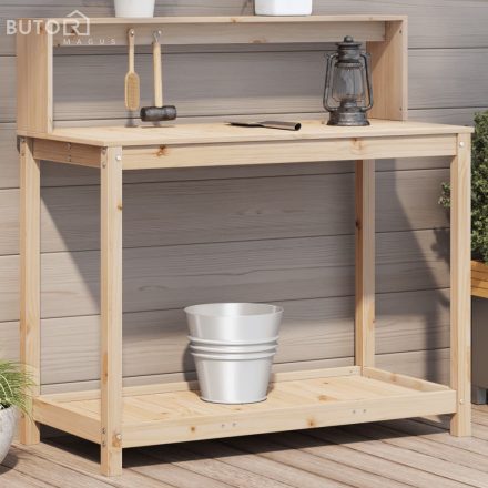 vidaXL tömör fenyőfa ültetőasztal polccal 108 x 50 x 109,5 cm
