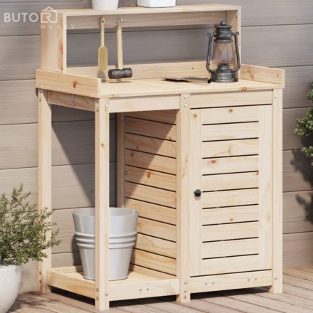 vidaXL tömör fenyőfa ültetőasztal polccal 82,5 x 50 x 109,5 cm