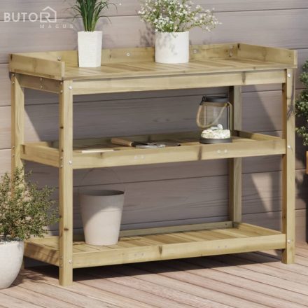 vidaXL impregnált fenyőfa ültetőasztal polcokkal 108 x 45 x 86,5 cm