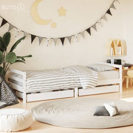 vidaXL fehér tömör fenyőfa gyerekágykeret fiókokkal 90 x 200 cm