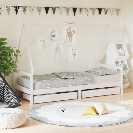 vidaXL fehér tömör fenyőfa gyerekágykeret fiókokkal 80 x 200 cm 