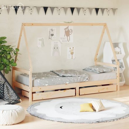 vidaXL tömör fenyőfa gyerekágykeret fiókokkal 90 x 200 cm